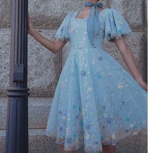 JessaKae Light Blue Floral Midi Dress